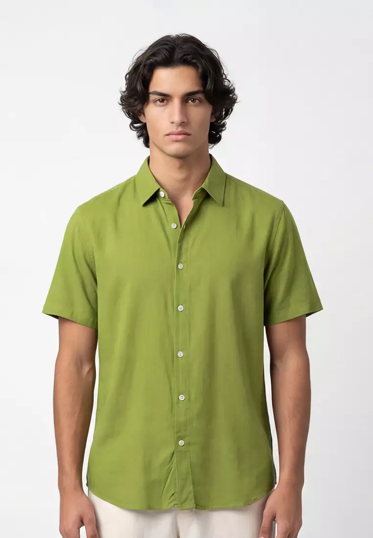 Viscose Olive Green Casual Shirt SS