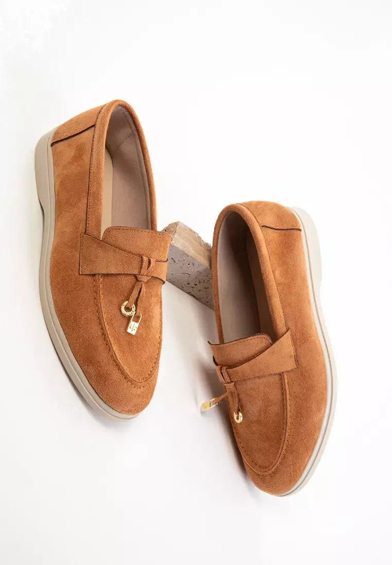 Tan Suede Women's Loafer Shoes 20674