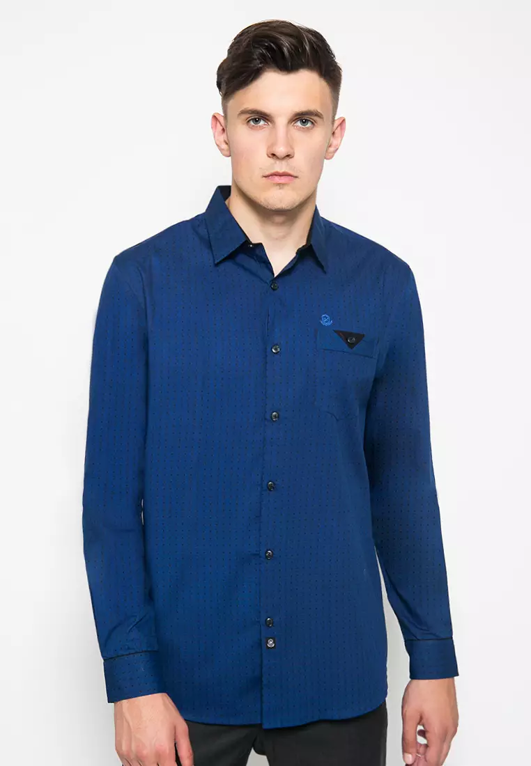 Johnwin - Kemeja Pria - Lengan Panjang - Katun Premium - Motif Polos - Warna Biru Tua - ASH.670.K871.727.C-L/S
