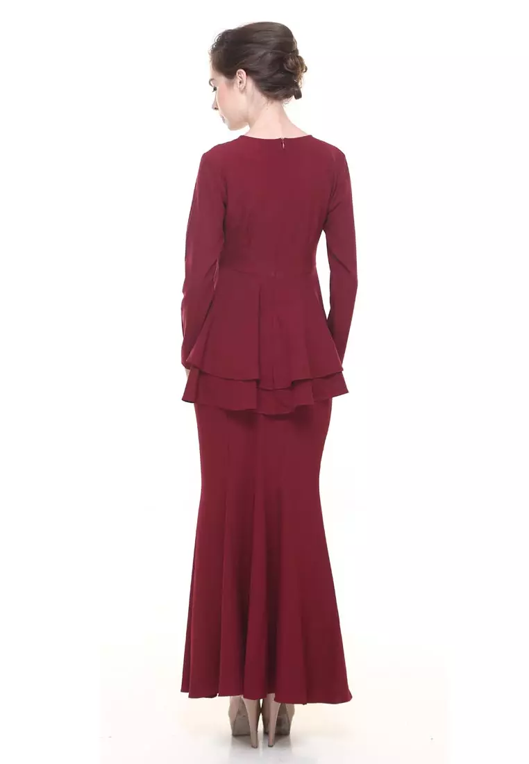 Lora Peplum Kurung Modern in Maroon