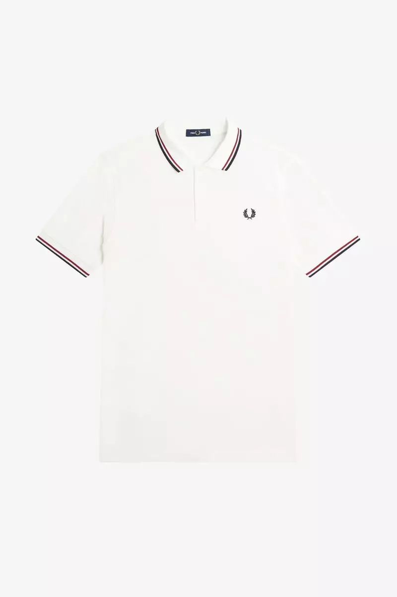 Fred Perry M3600 Twin Tipped Fred Perry Shirt (Snow White / Burnt Red / Navy)