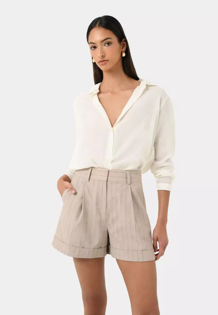 Ria Stripe Cotton Blend Shorts