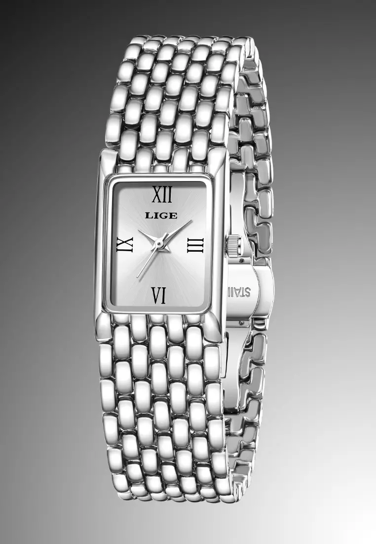 Ladies Rectangular Quartz Watch, 29X20mm, Stainless Steel, Metal Bracelet