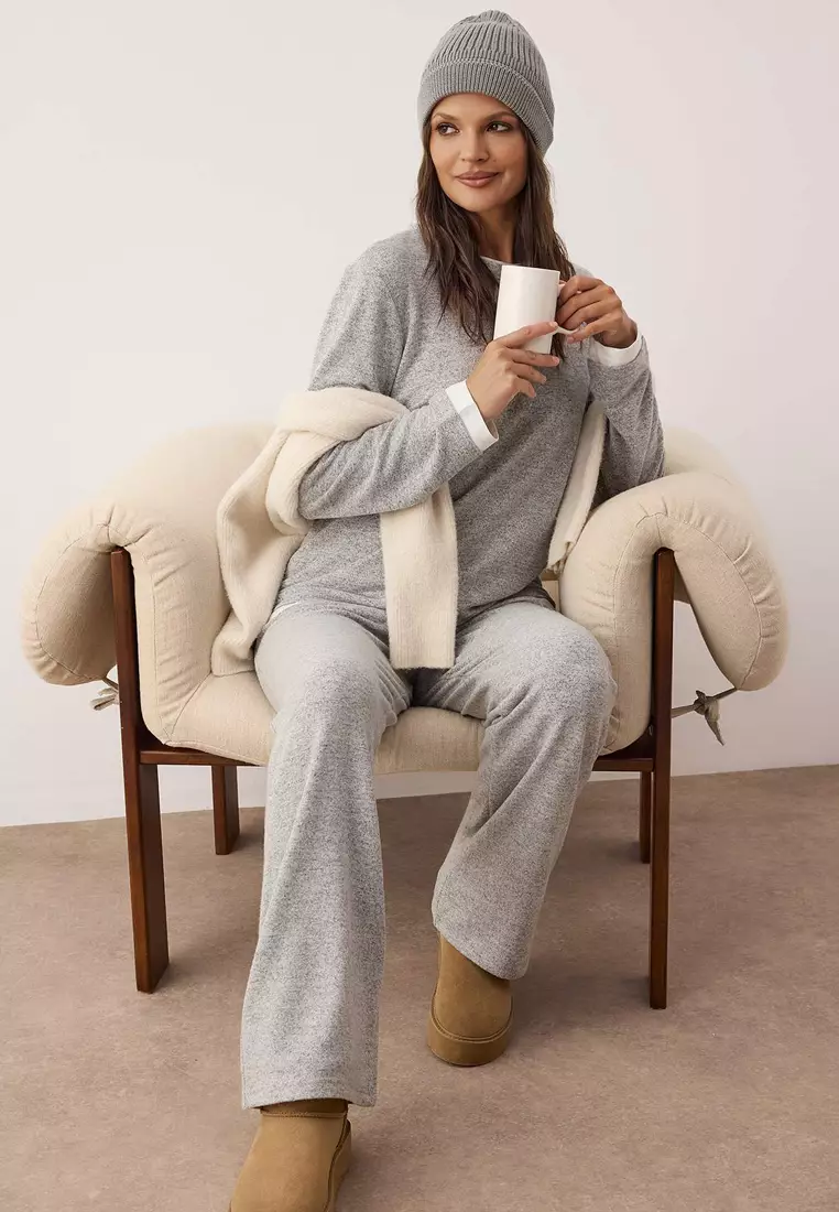 Gray Melange Double Layer Winter Soft Knitted Pajama Set Thmaw26Pt154