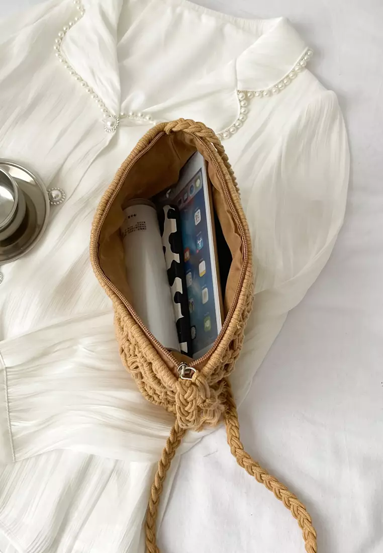 Buy Lara Women's Woven Straw Tassel Zipper Shoulder Bag Crossbody