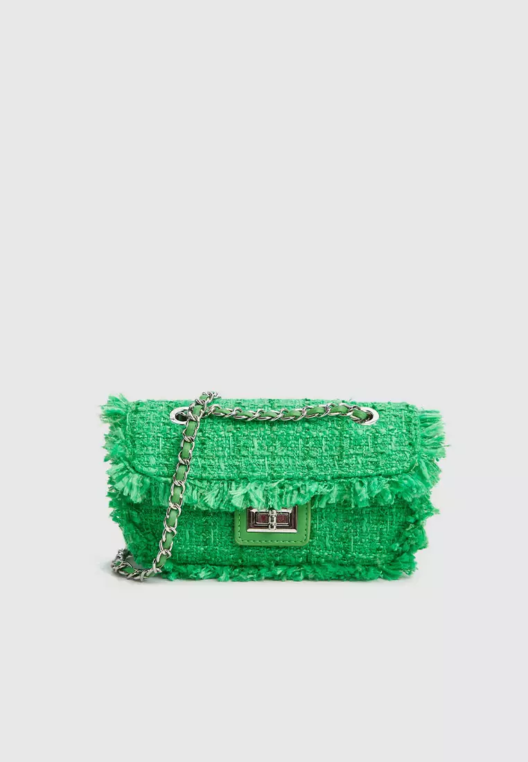 Buy Urban Revivo Raw Trim Tweed Chain Strap Flap Shoulder Bag