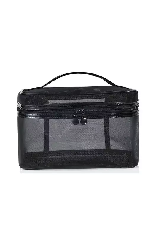 Elmar Tas Kosmetik Wanita Travel Portable Bag Large Storage Many Slot Material Polyester Mesh ORIGINAL - Black