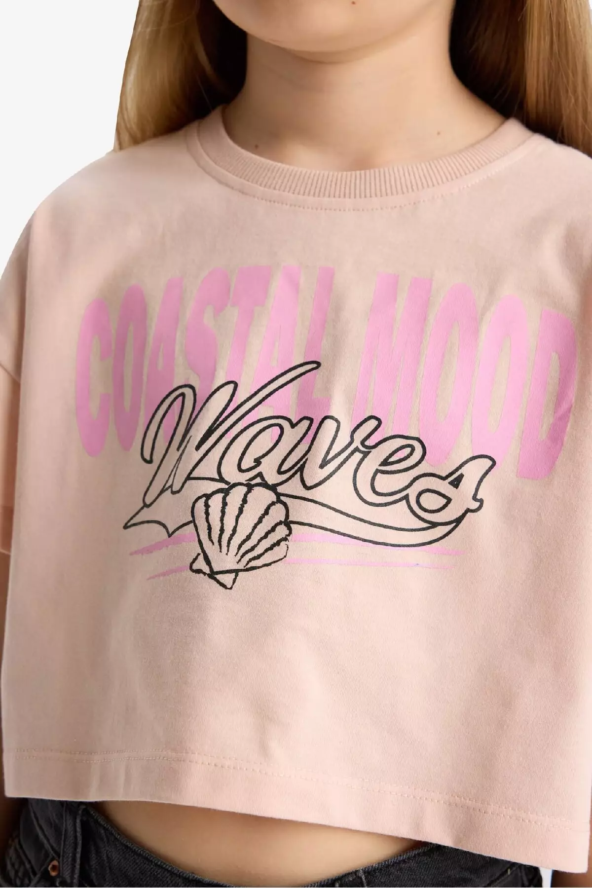 Girl's Crop Crew Neck Printed Short Sleeve T-Shirt E0385A825Sm