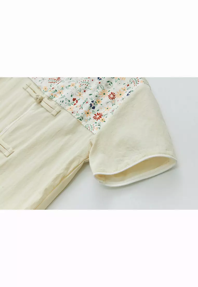 Blossom Harmony Collection Baby Kids Boys Beige Cheongsam Set Little Flower Prints Top n Shorts CNY Chinese New Year Outfit 0819