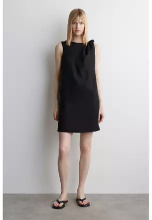 chinese dress ladies Black Linen Bow Detail Midi Dress  Mint Velvet