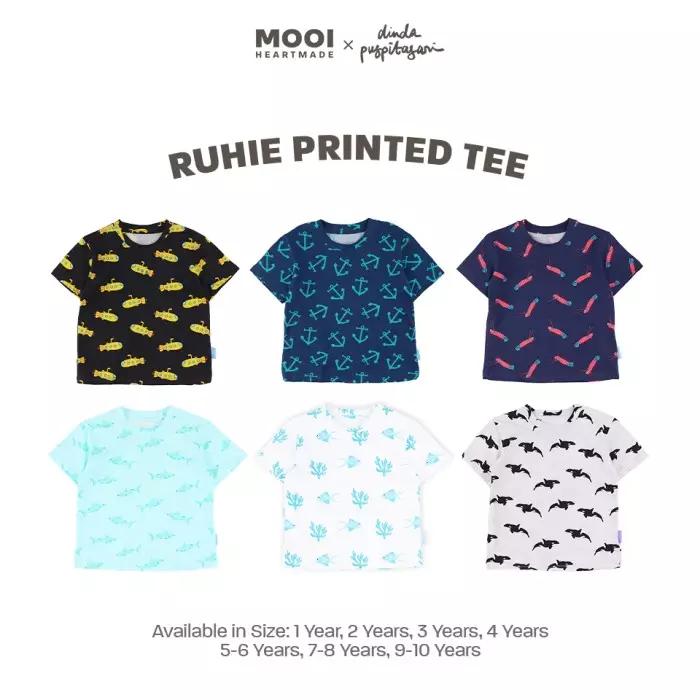 Mooi X Dinda Puspitasari Kaos Anak Laki - Laki Ruhie Printed Tee - Broken white