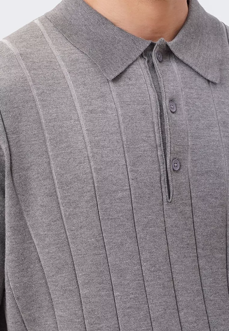 Men's Textured Ribbed Knit Polo with Hem Band - The New Standard