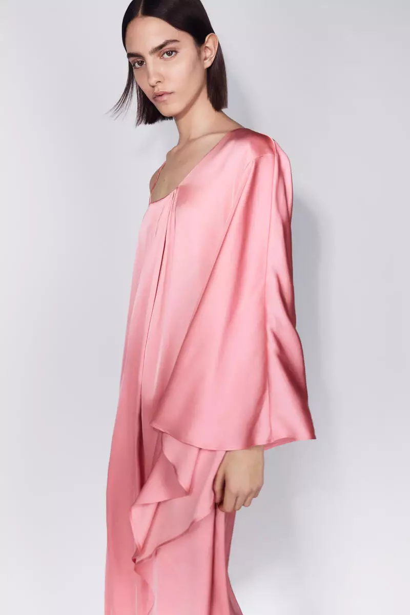 h&m pink satin wrap dress Women's Powder pink Satin Dress with Low-Cut Back