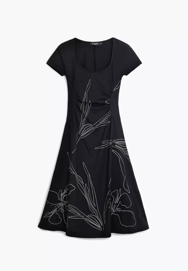 Midi dress with floral silhouettes