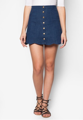 Lesprit香港分店地址ove Button Front Scallop Hem Skirt, 服飾, 裙子