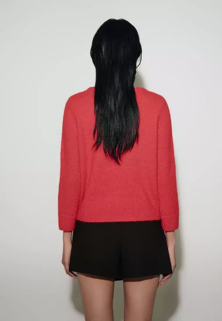 圓領七分袖針織毛衣