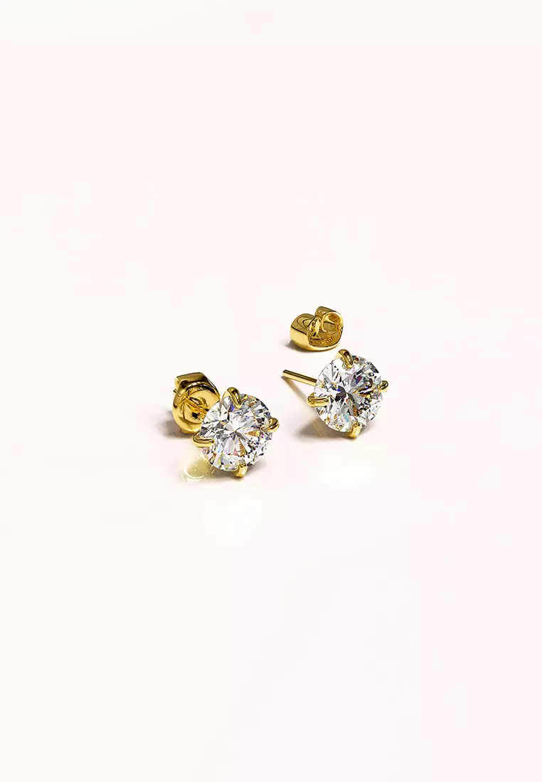 Solid Silver Mary Anne Crystal Stud Earrings In Gold