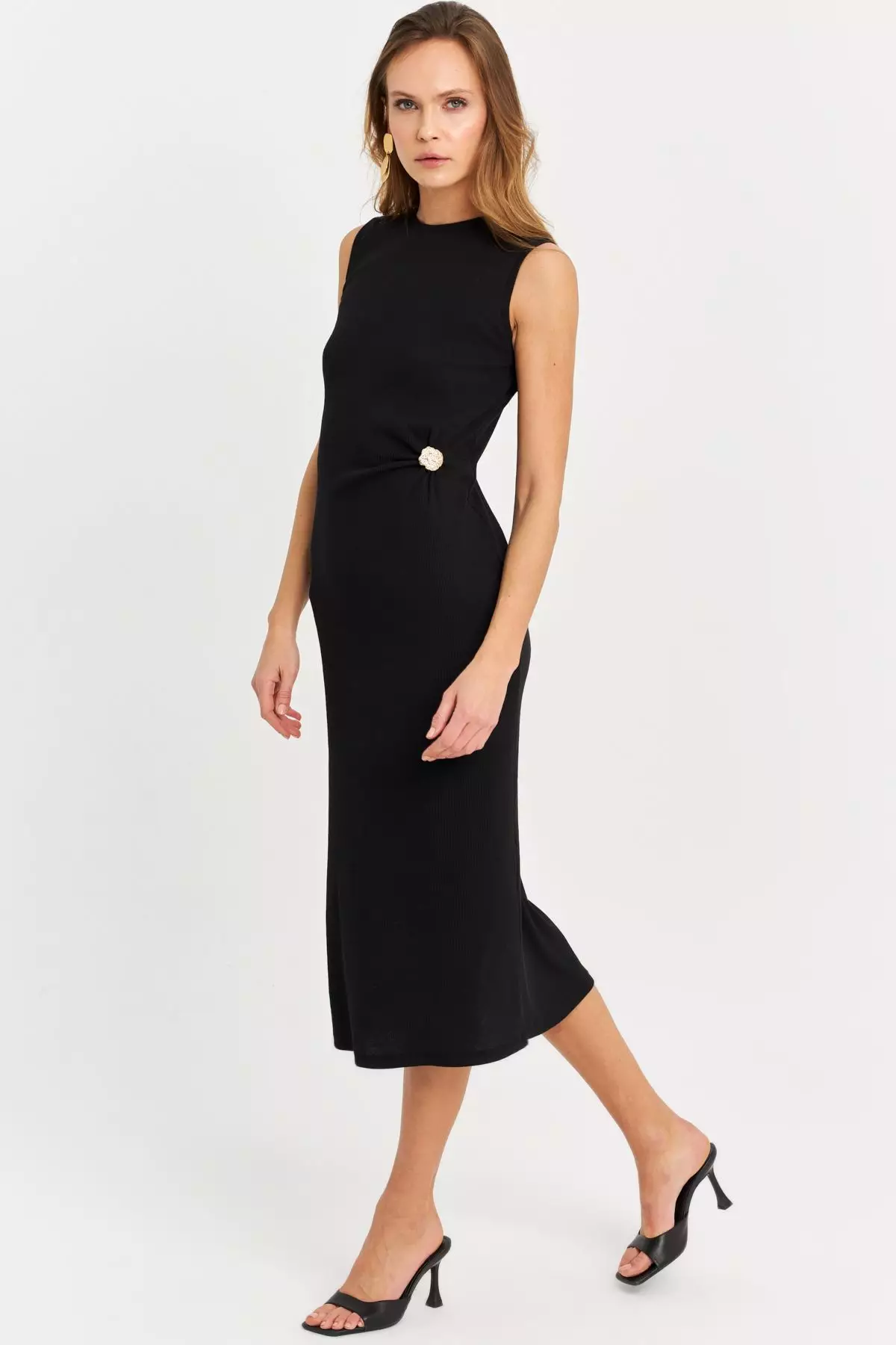 Button Detail Midi Dress
