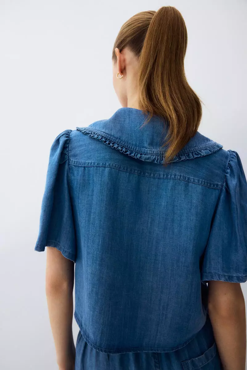 Tie-front denim blouse