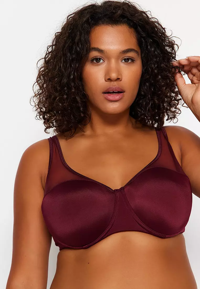 Plus Size Mesh Detailed Covered Contouring Bra