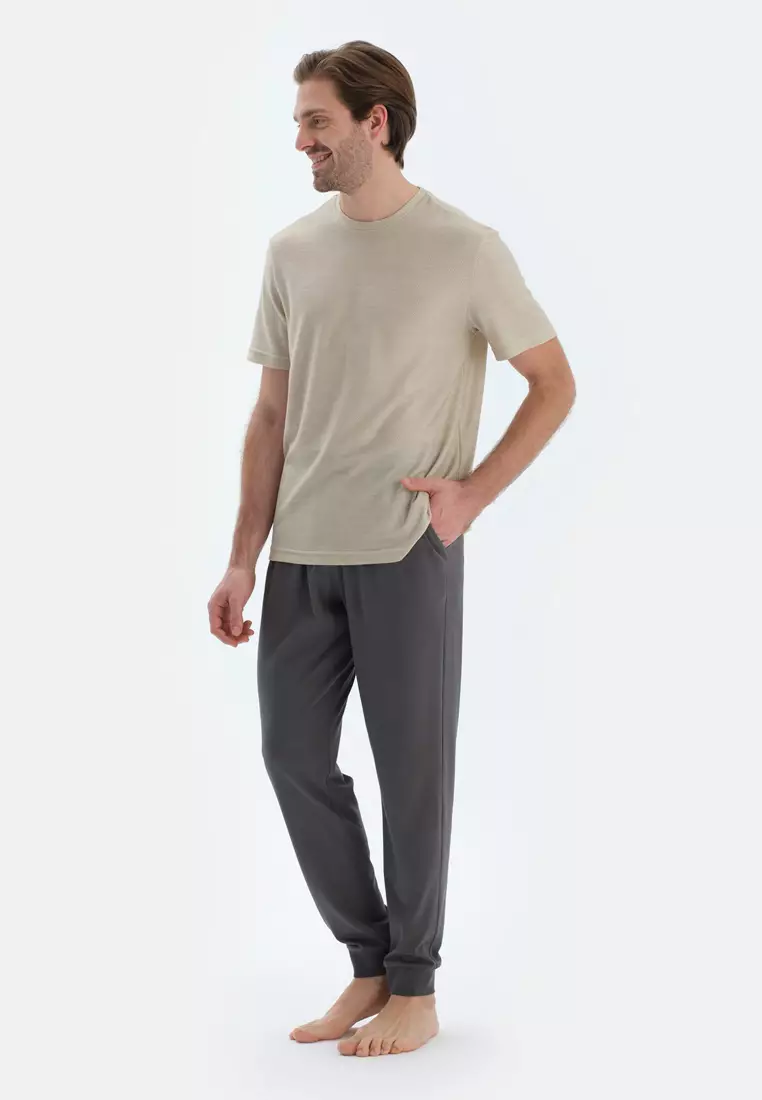 Dagi Crew Neck Long Sleeve Knitted Cotton Regular Waist Pyjama Set, Set Pigiama Uomo, Indigo