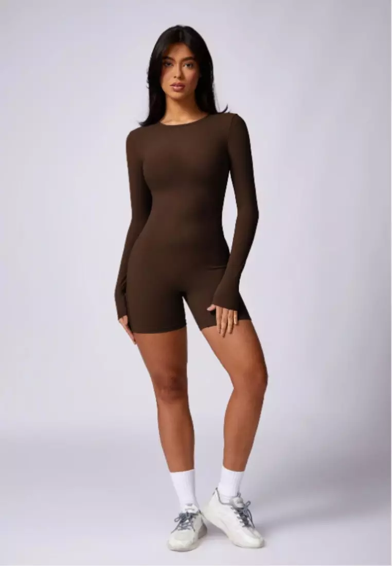 Bareback Romper – Open Back Long Sleeve Seamless Comfort Women Sculpting Fit Ultra-Stretch