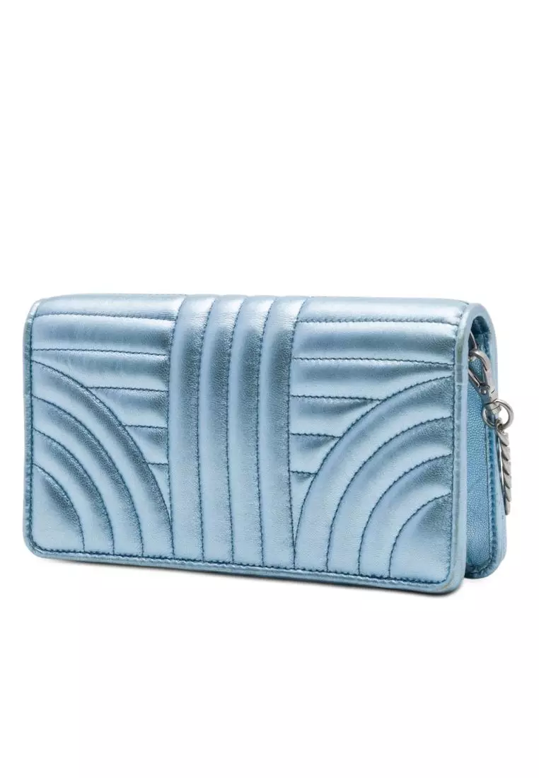 Pre-Loved Prada Metallic Soft Calf Impunture Diagramme Wallet On Chain