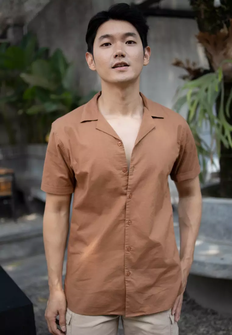Kemeja pendek pantai Coklat Tua OXCON summer shirt Cinnamon