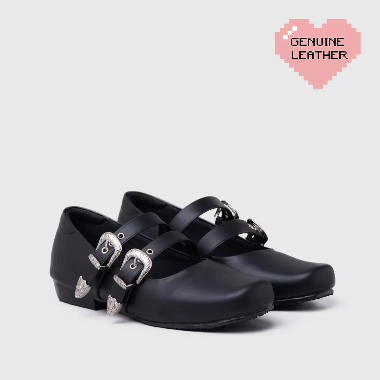 Baleva Flat Shoes Genuine Leather Pantera Black