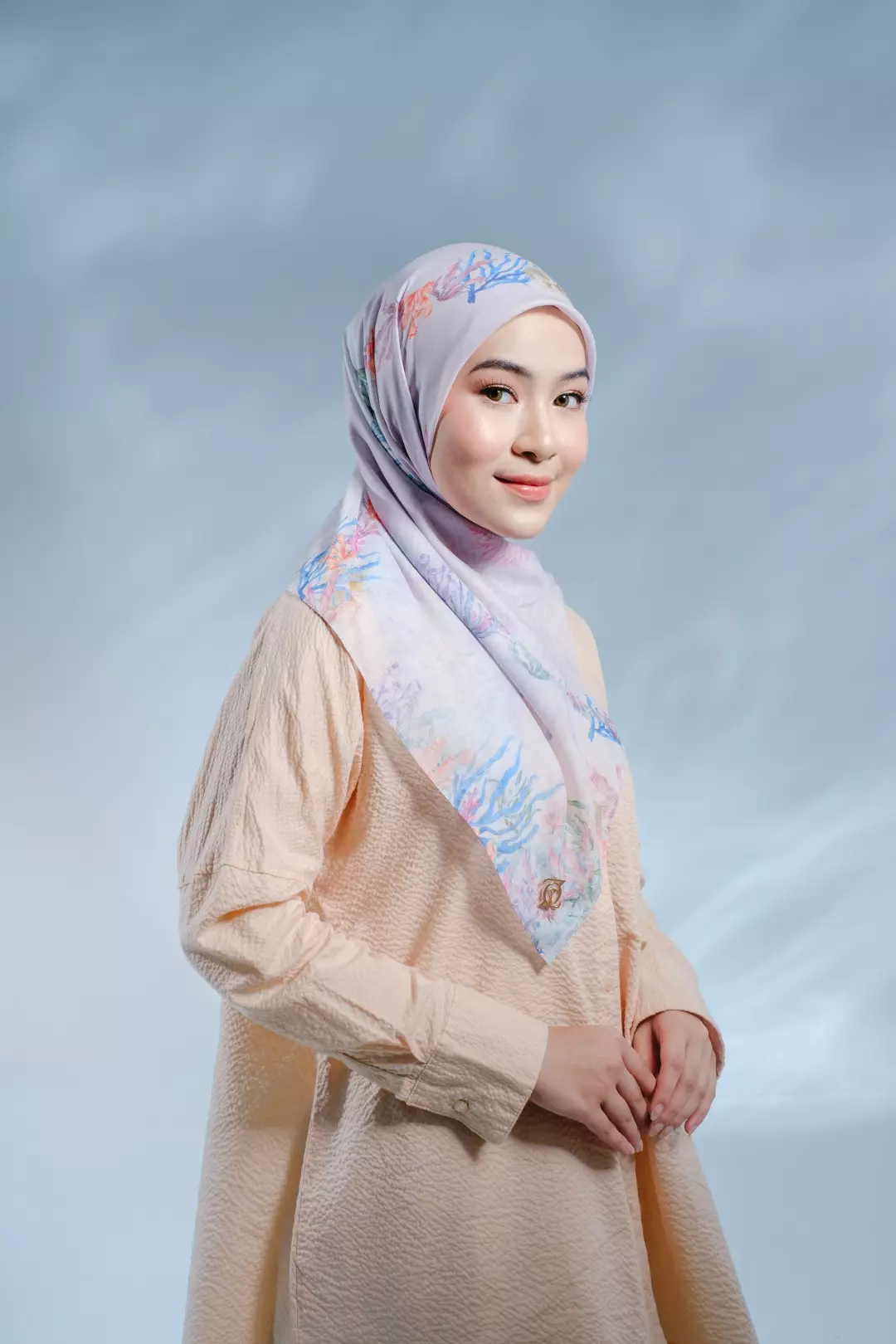 PELAGIA Scarf Baby Pink - Kerudung Hijab Segiempat Motif With BOX - Bahan Nesla - Ukuran 115x115