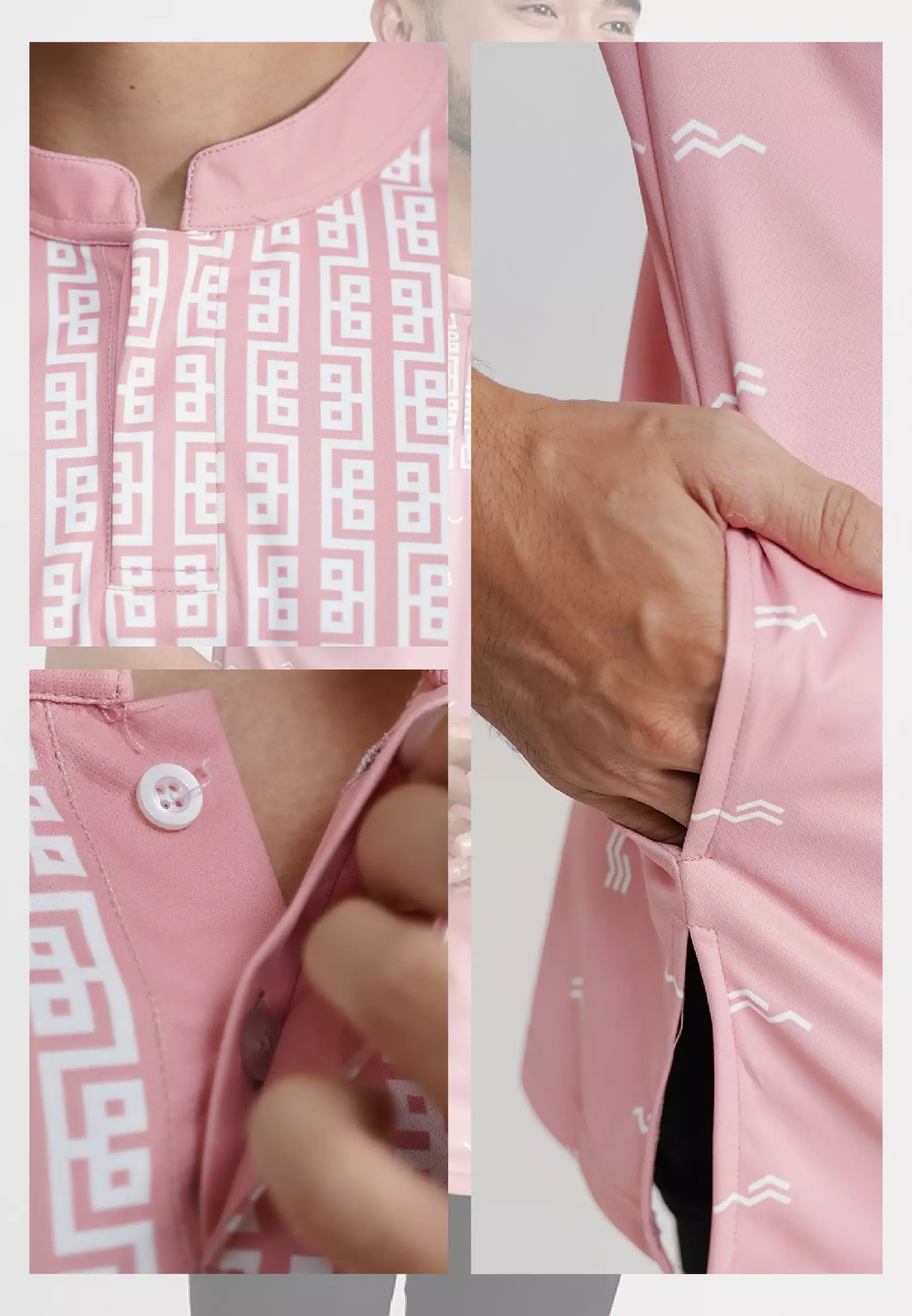 Tiento Pakaian Koko Pria Baju Muslim Kurta Atasan Lengan Pendek Motif Ixora