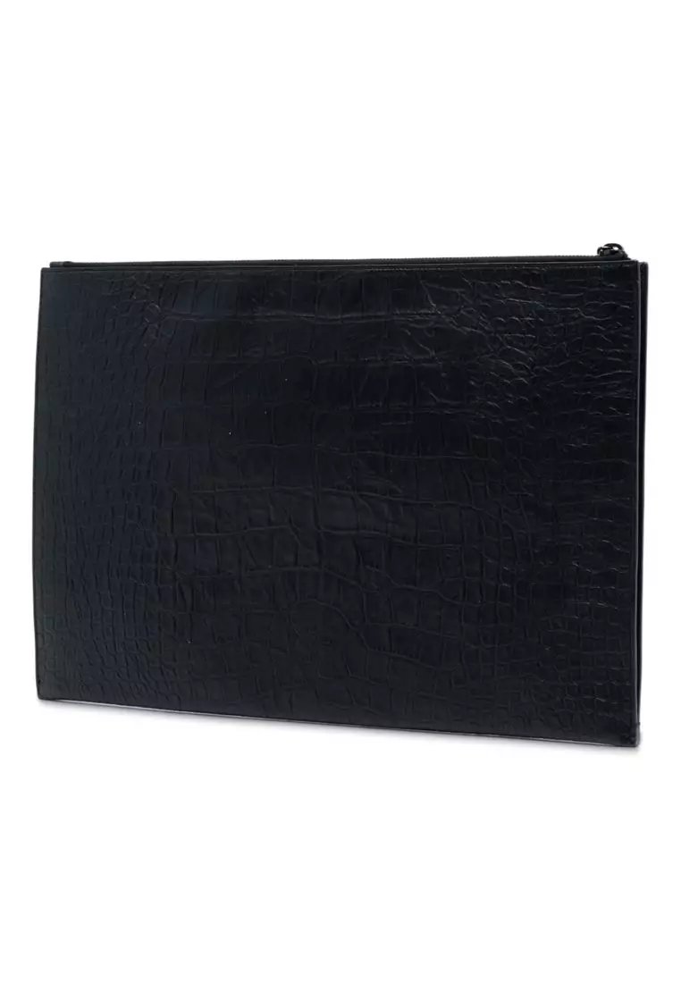 Pre-Loved Saint Laurent Croc Embossed Leather Monogram Clutch