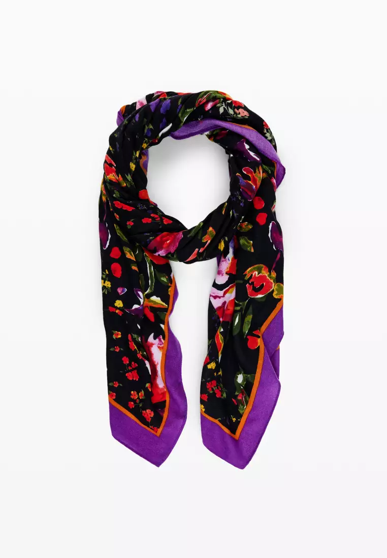 Black Imperious Nature Floral Scarf By Desigual