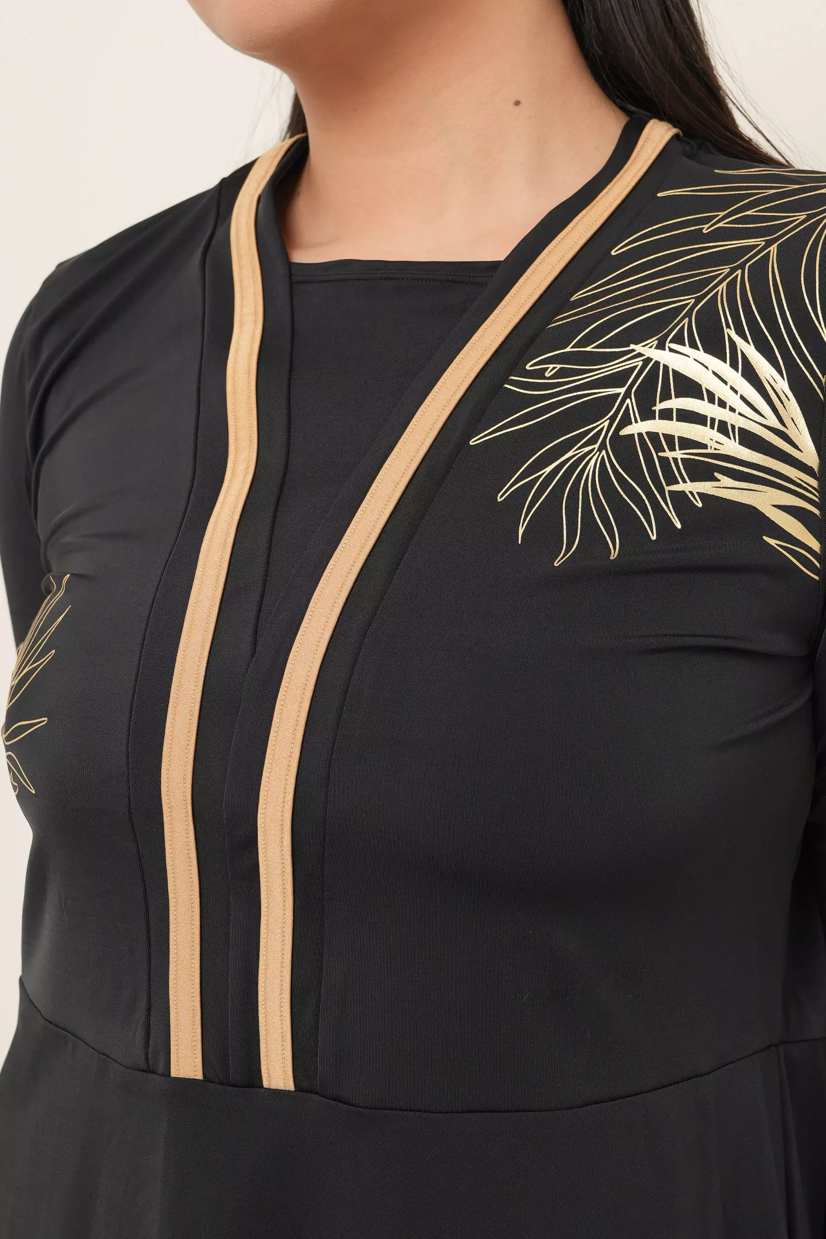 Diana Gold Foil Modest Swimsuit - Black