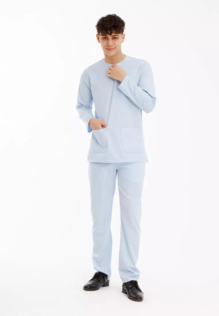 Forest x Hatta Dolmat Regular Fit Teluk Belanga Baju Melayu Set Ayah Anak Sedondon Baju Raya 2025  - BM23898-32LtBlue