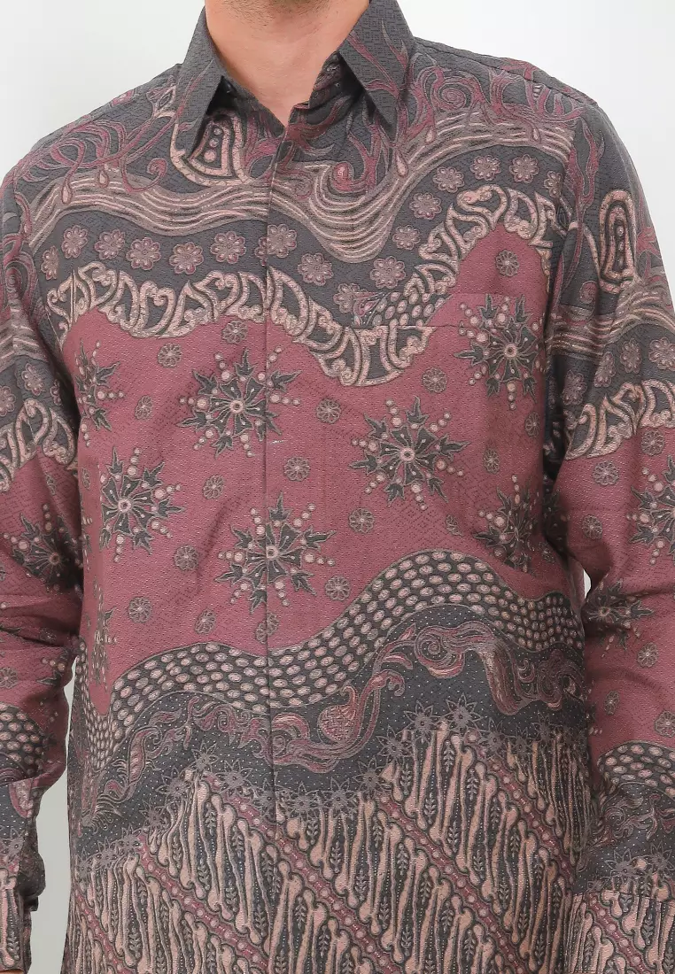 Batik Talenta Exclusive Lengan Panjng Dobby Magenta Grey