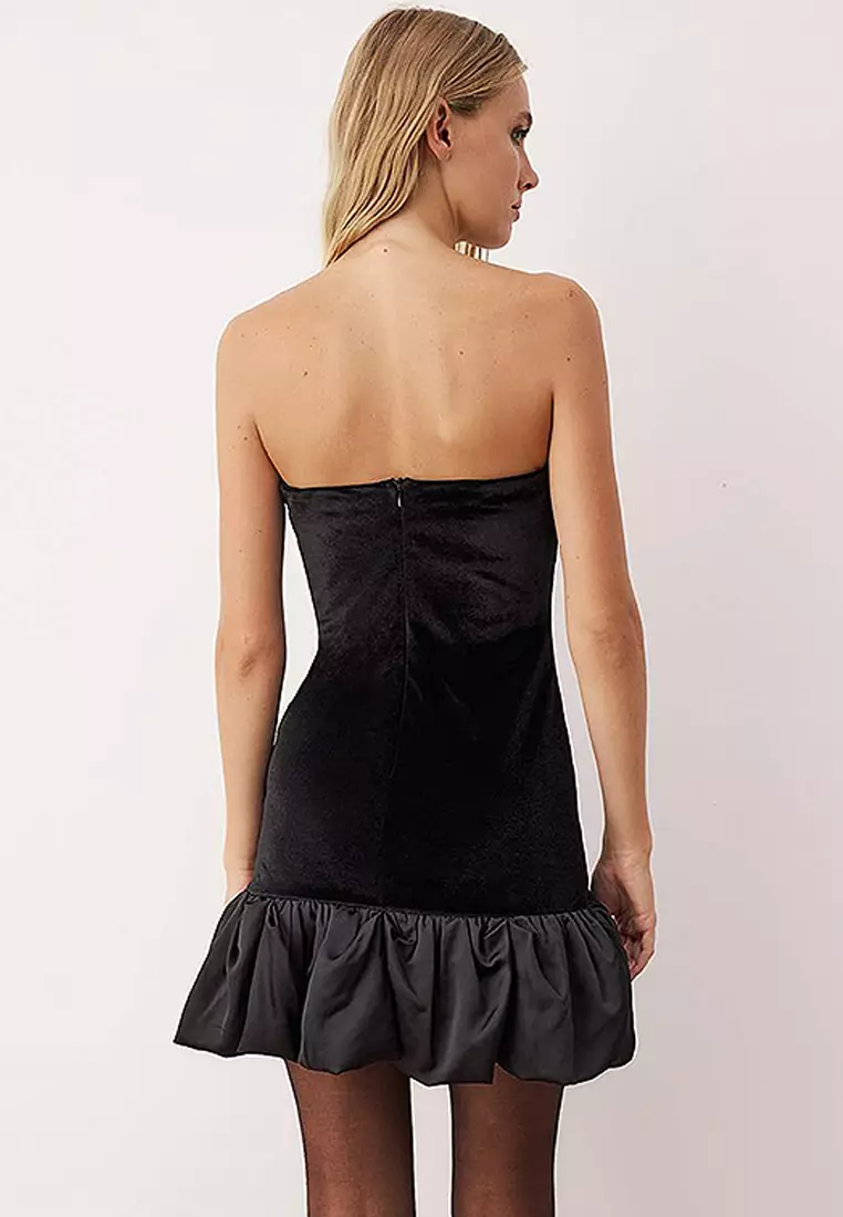 Velvet Ruffle Strapless Dress