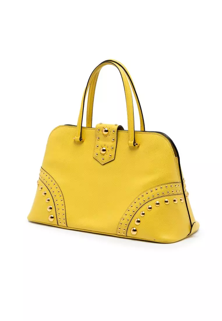 Pre-Loved Prada Studded Saffiano Cuir Promenade Satchel