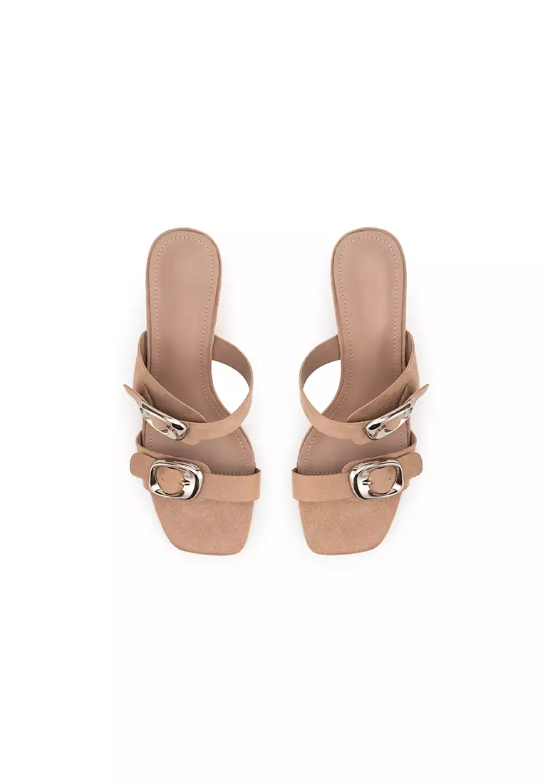 BUCKLE DUO STRAP MID HEEL SLIDE