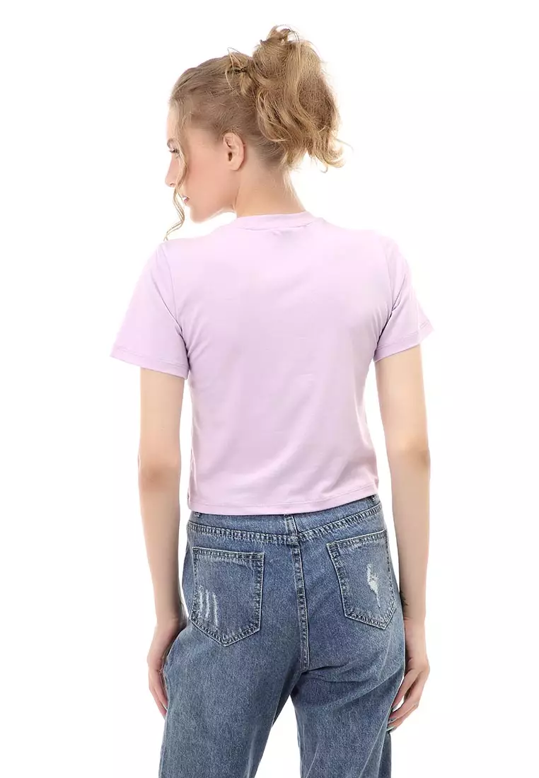 Genevie T-Shirt Kaos Crop Atasan Kasual Wanita Lengan Pendek Material Span Single Jersey ORIGINAL - Lilac