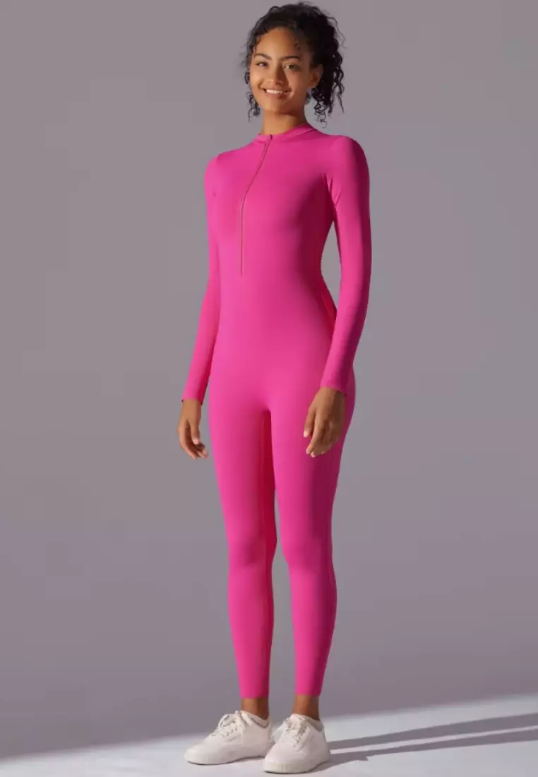 SculptaSuit Women’s Full-Length Sporty Jumpsuit – Stretchy Nylon Spandex Activewear No Bra Padding Yoga & Gym Bodysuit