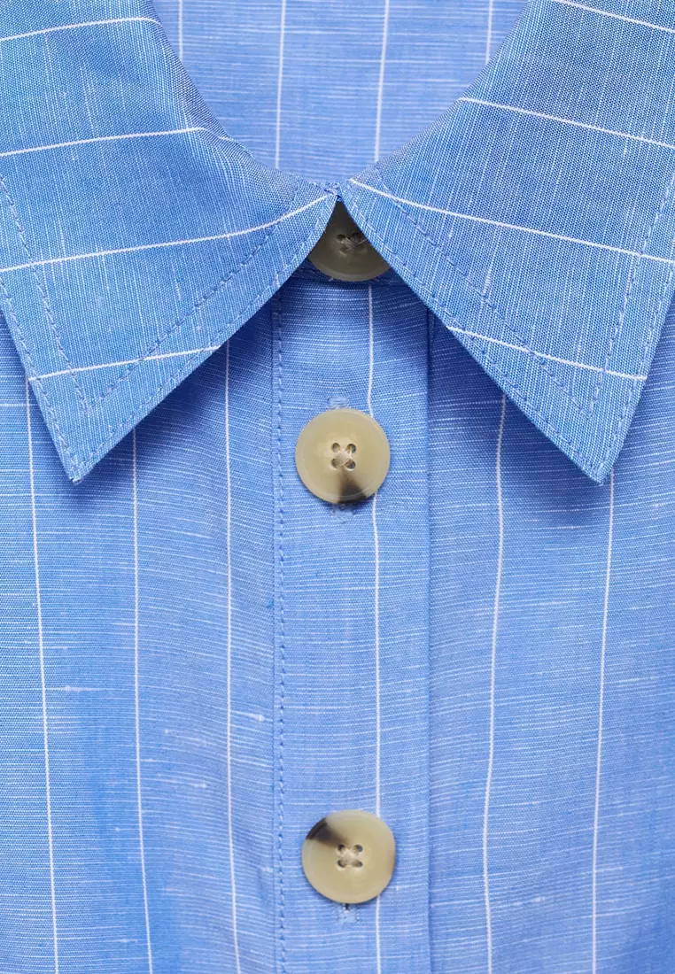 Striped Linen-Blend Shirt-Style Dress