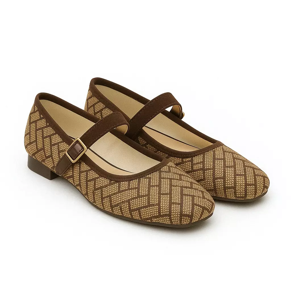 Chrissan Sepatu sandal Wanita Flat  ballerina Mary jane - Brown