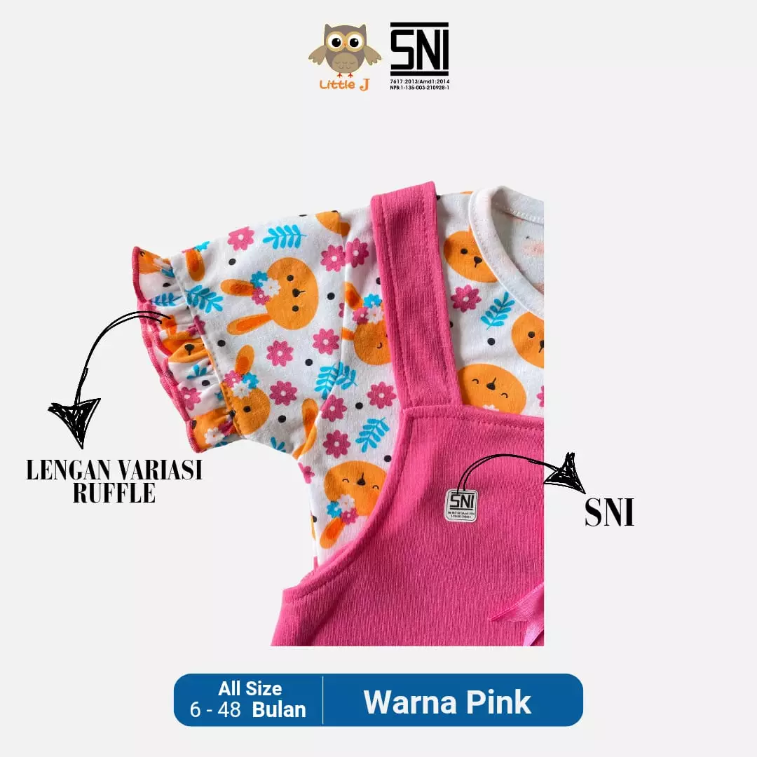 Little J - Overall Cewek- Baju Kodok Anak / Celana Jumpsuit Baju Kodok / Overall Kodok Premium Pink Lucu Lebaran