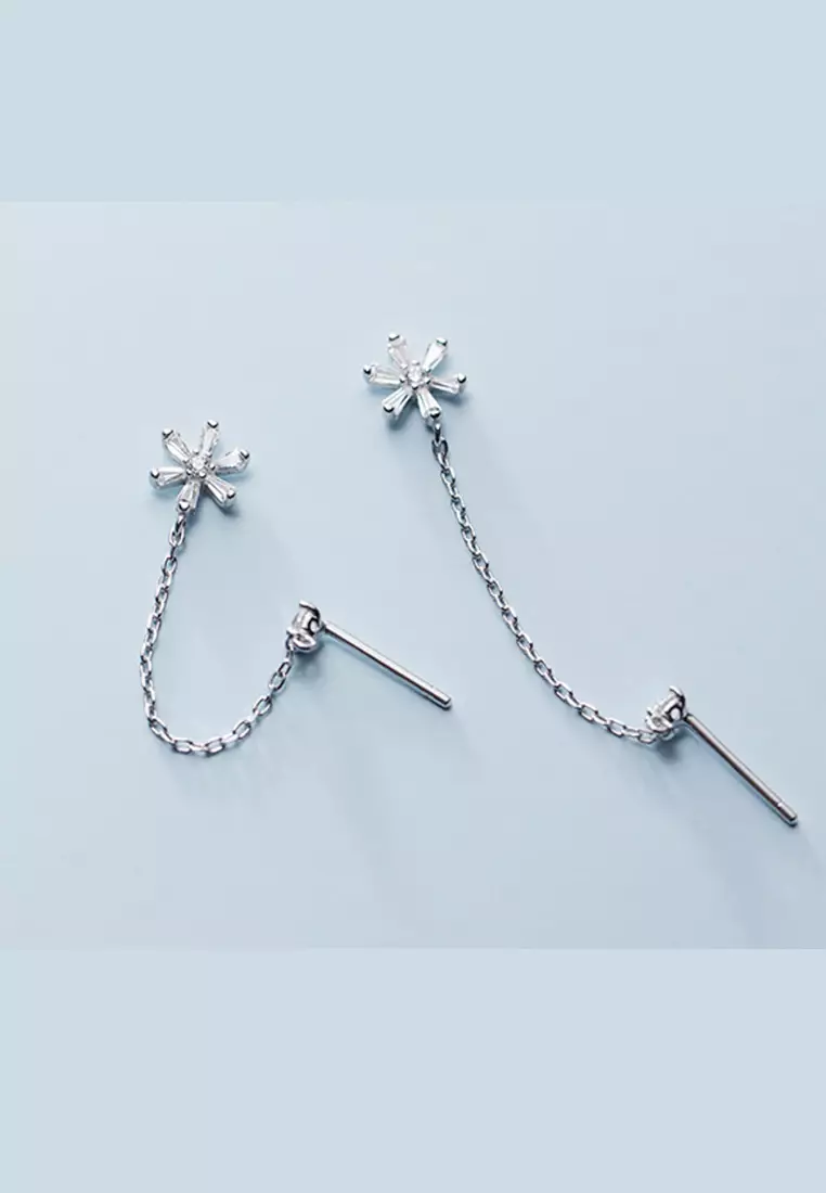925 Silver Zircon Chain Floral Earrings JW AR-G5546