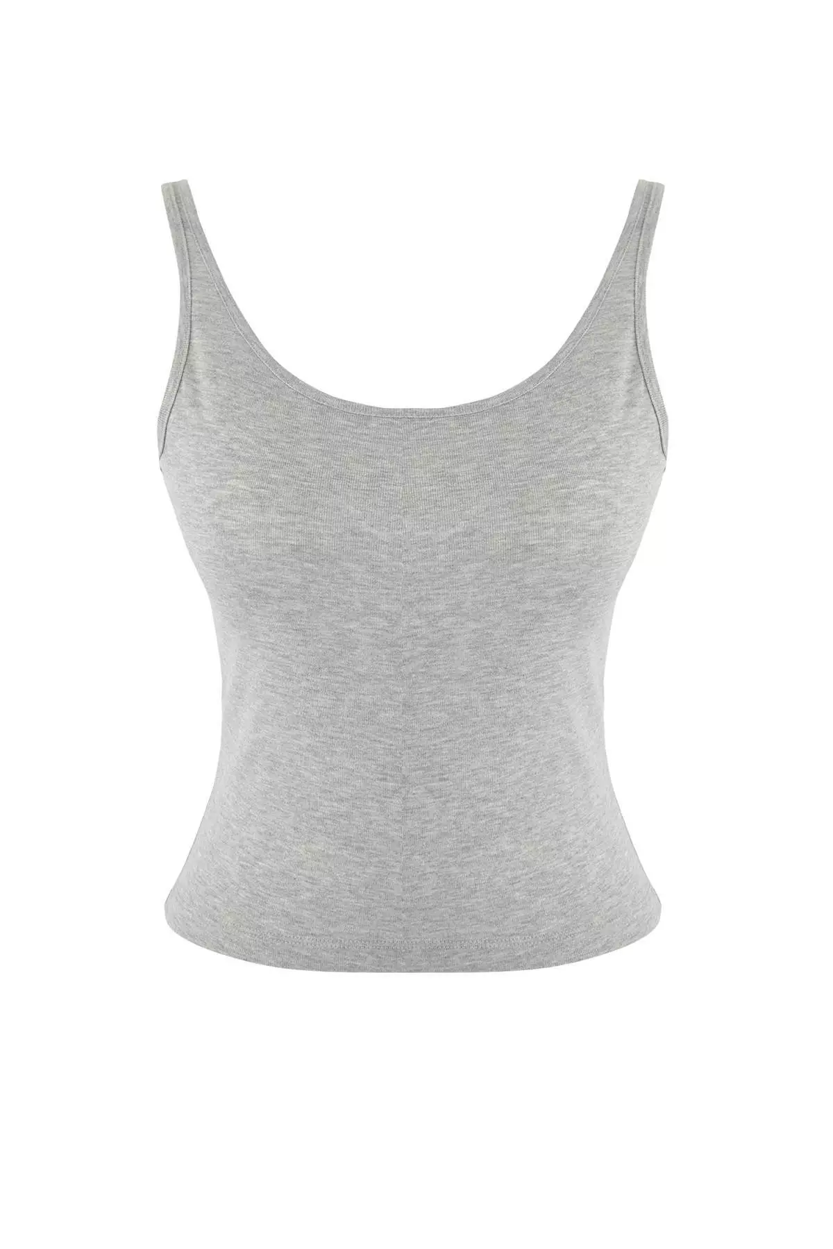 Navy Blue-Gray 2-Piece Set Asymmetrical Collar Buttoned Body-Smoothing Flexible Knitted Blouse