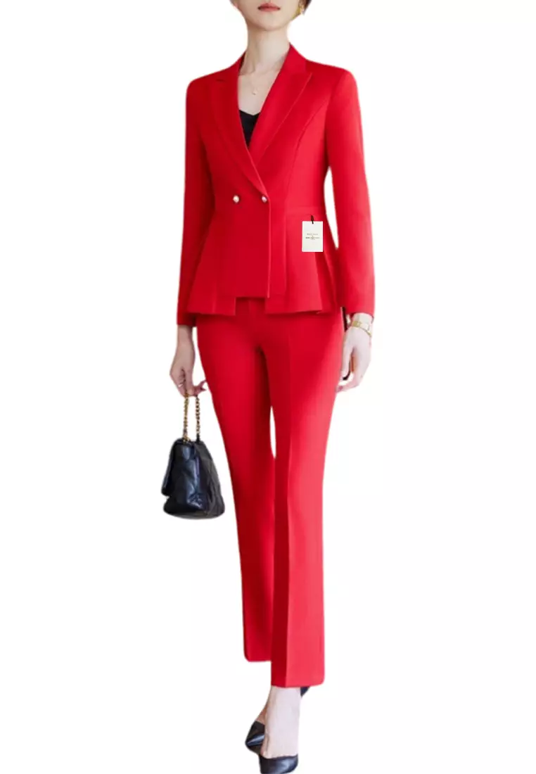 Red pants and blazer on sale set