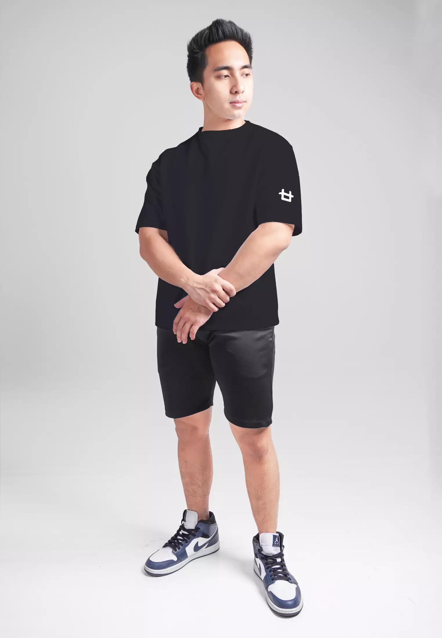 MTO13 Kaos Tshirt Pria Oversize Logo Arm Hitam