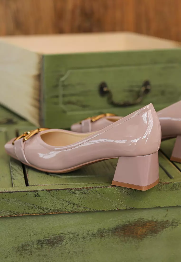 4.5CM Square Toe Horsebit Buckle Pumps XJ332-8