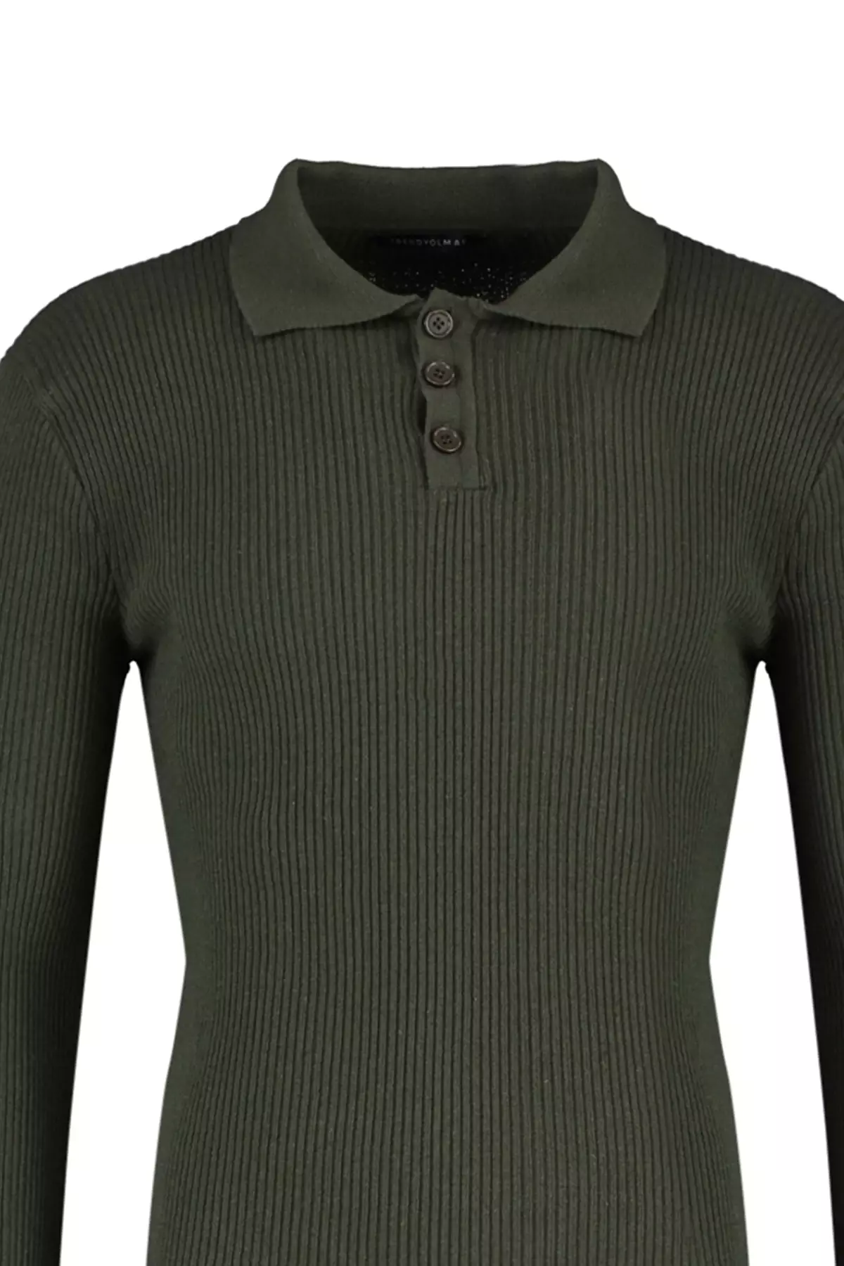 Slim Fit Buttoned Polo Neck Corduroy Knitted Sweater
